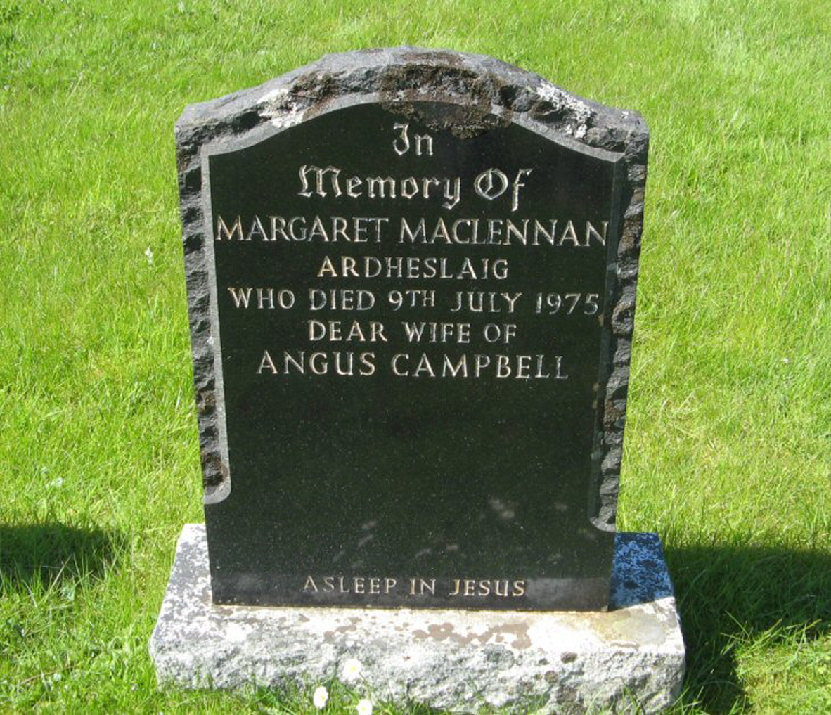 Photo of headstones/Margaret MacLennan (Campbell) died 1975 MI Annat New